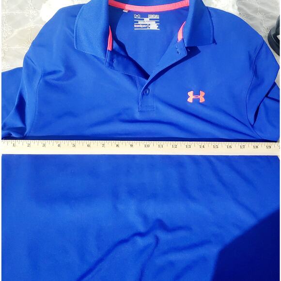 Under Armour Mens Heat Gear Blue Polo Coral accents Size Medium Athleisure - Picture 4 of 4